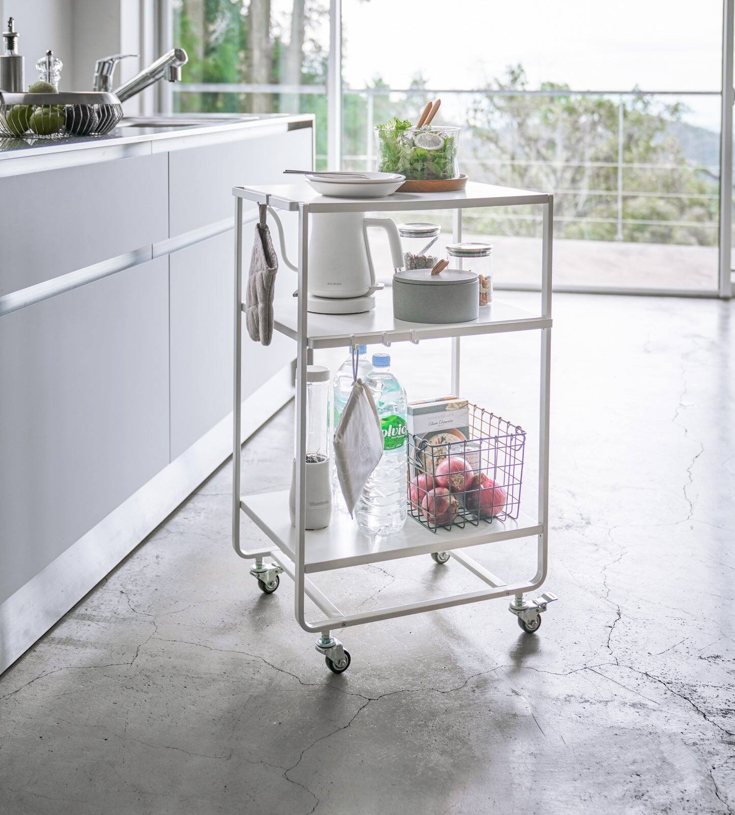 Left. Yamazaki Home - Rolling Utility Cart (32" H)  - Steel - White.