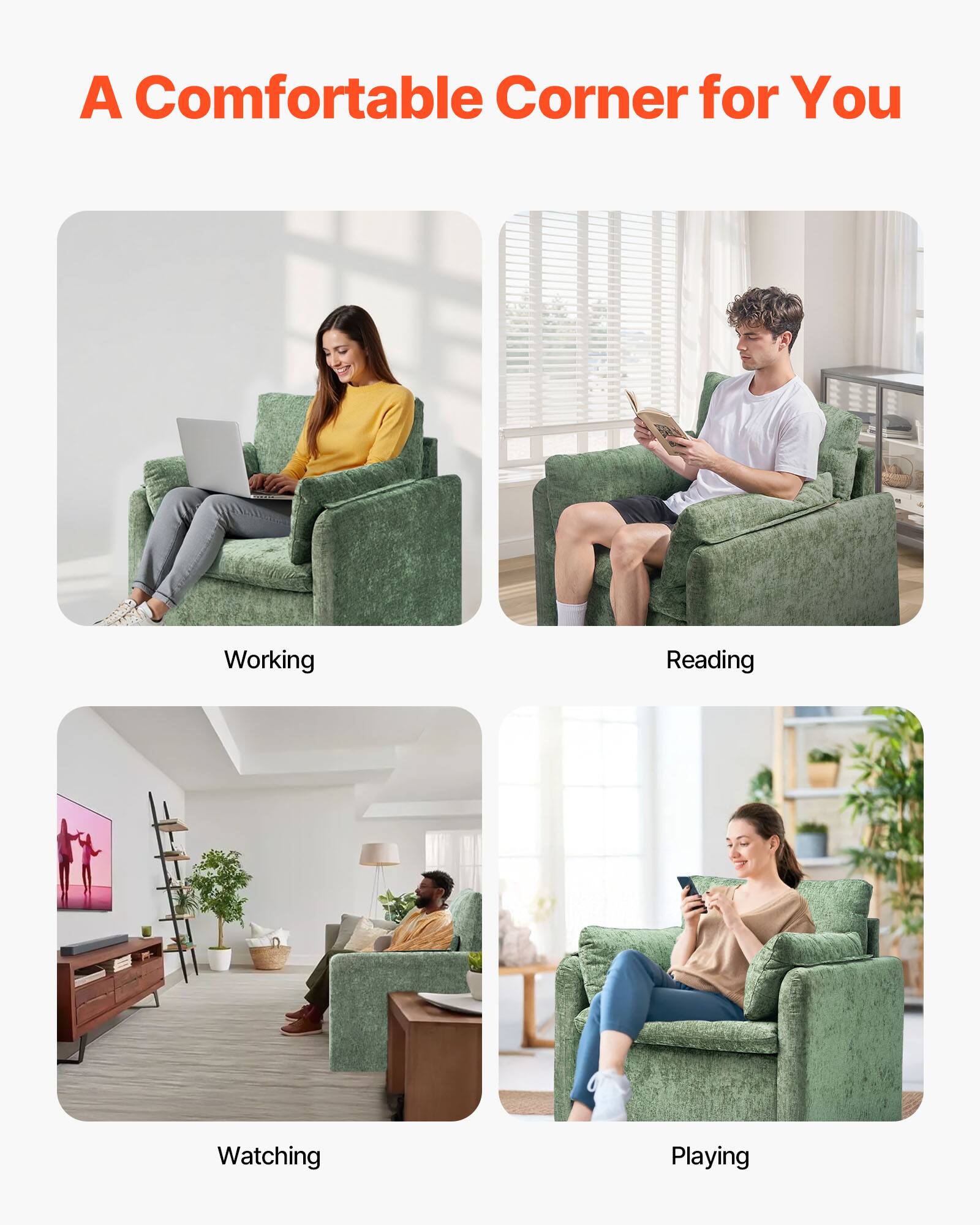 A Comfortable Corner for You

Working

Reading

Watching

Playing