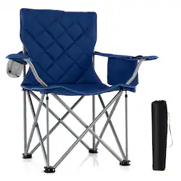 Gymax - Oversized Camping Chairs Heavy Duty Outdoor Folding Chair w/Cooler Pouch - Navy