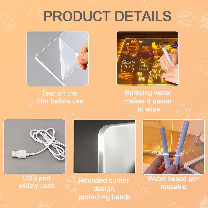 PRODUCT DETAILS

- Tear off the film before use
- Spraying water makes it easier to wipe
- USB port widely used
- Rounded corner design, protecting hands
- Water based pen reusable