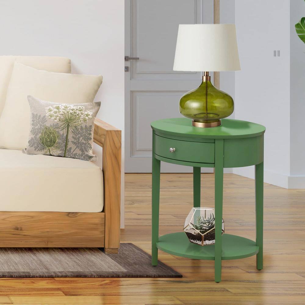 Alt View 3. East West Furniture - HI-12-ET Mid Century Modern Nightstand with 1 Wood Drawer, Stable and Sturdy Constructed - Clover Green Finish - Clover Green.