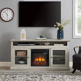 TinyHomie - 60inch W Contemporary TV Media Stand 18inch Fireplace Insert Stone Gray