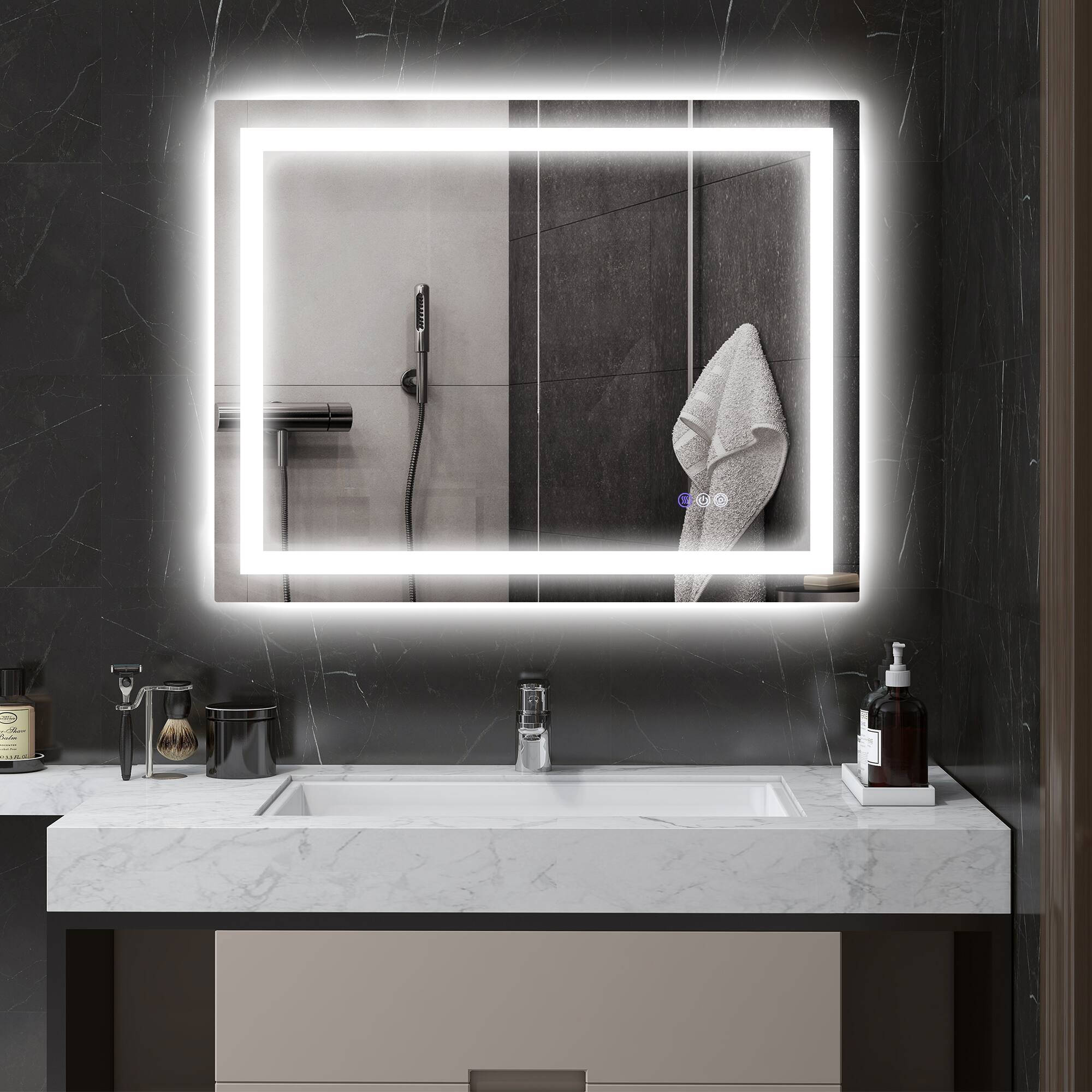 Alt View 1. Homcom - 35"x28" LED Bathroom Mirror w/ Backlit, Anti-Fog, Memory, Color Temp, Dimmable, Wall Mount - Clear.