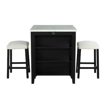 Front. Boyel Living - Black 3-Piece 36 in. H Bar Table Set with 2 Stools and USB-A and USB-C Charging Portsand USB-A and USB-C Charging Ports - Black.