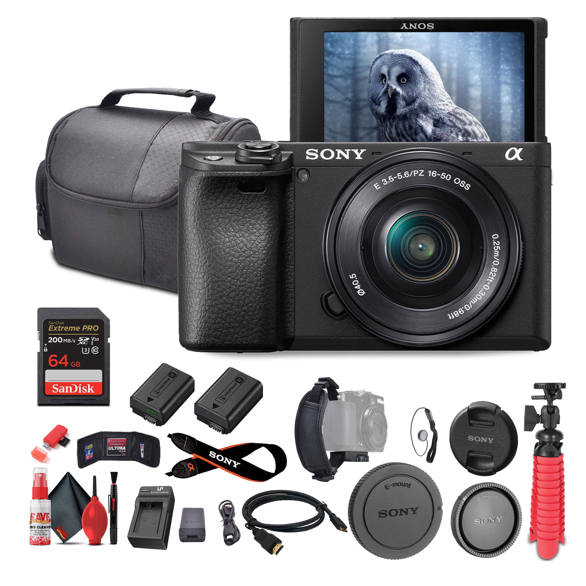 Sony - a6400 Mirrorless Camera w 16-50mm Lens w Real-Time Eye Auto Focus Bundle - Black w/ Beginner Bundle