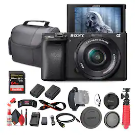 Sony - a6400 Mirrorless Camera w 16-50mm Lens w Real-Time Eye Auto Focus Bundle - Black w/ Beginner Bundle