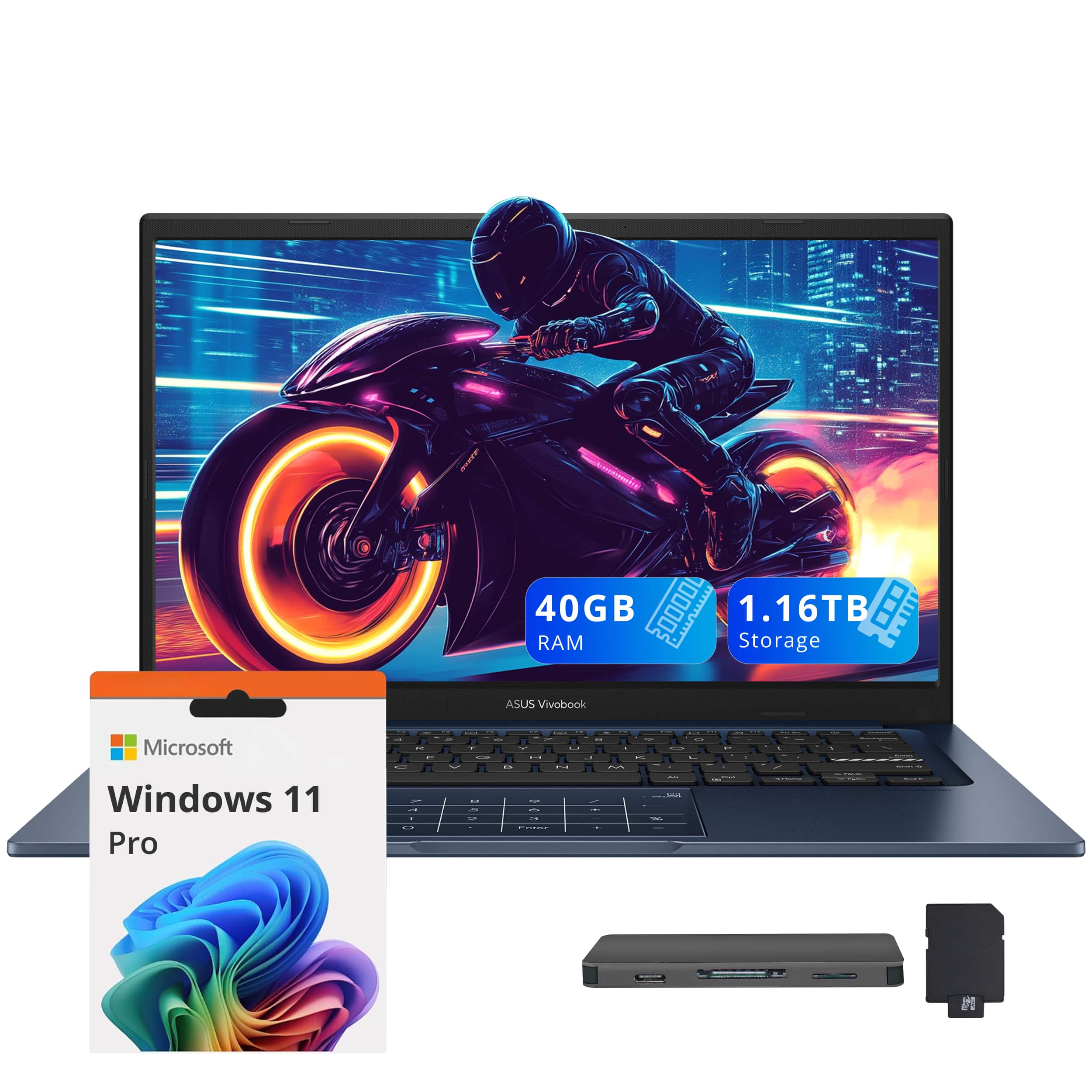 ASUS - Vivobook 14 14" FHD Laptop,Intel Core i3 1315U,40GB RAM,1TB SSD+160GB Dock Set,Intel UHD Graphics,Win 11 Pro - Blue