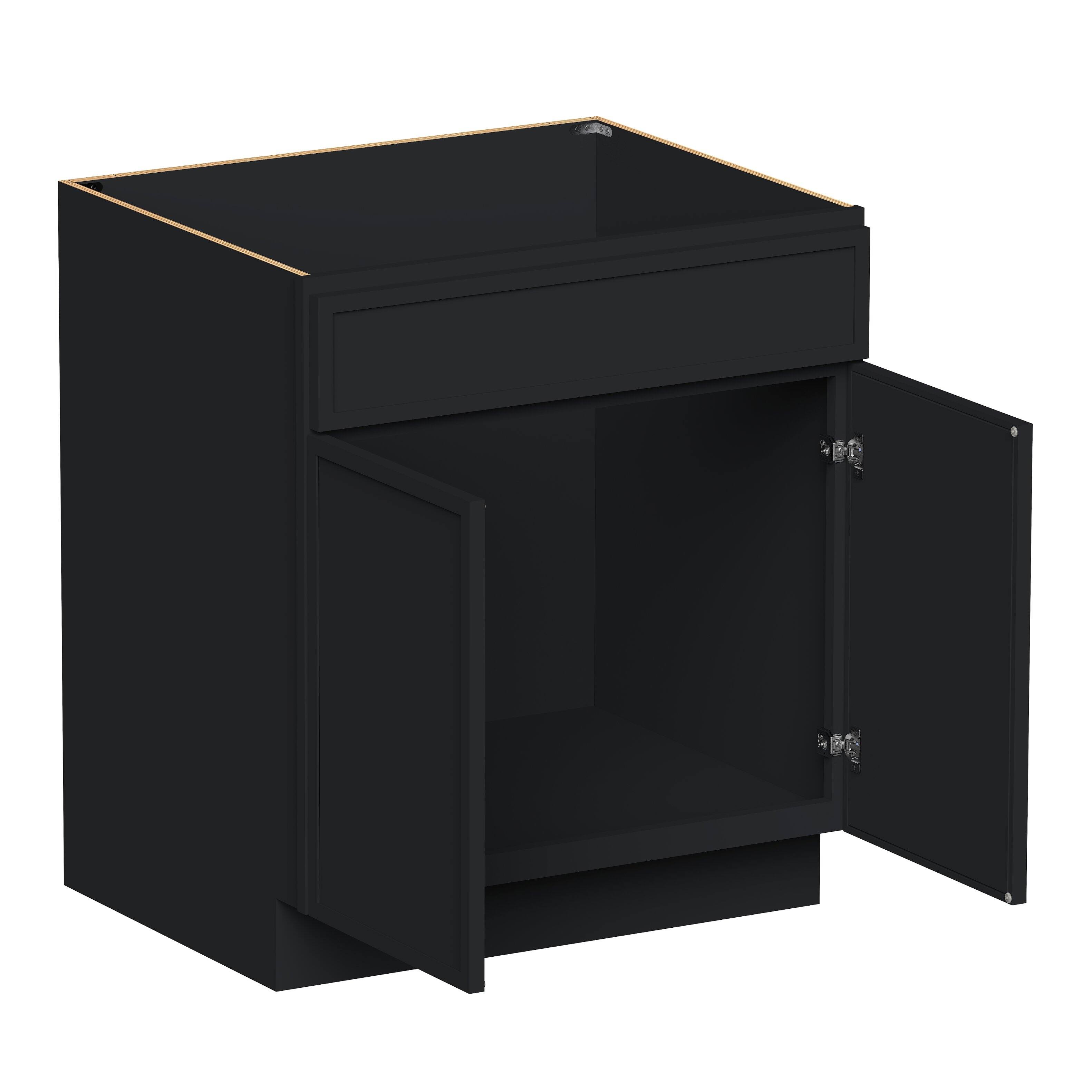 Angle. Boyel Living - 30-in W x 34.5-in H x 24-in D Shaker RTA Kitchen Sink Base Cabinet with Soft-Close - Black.
