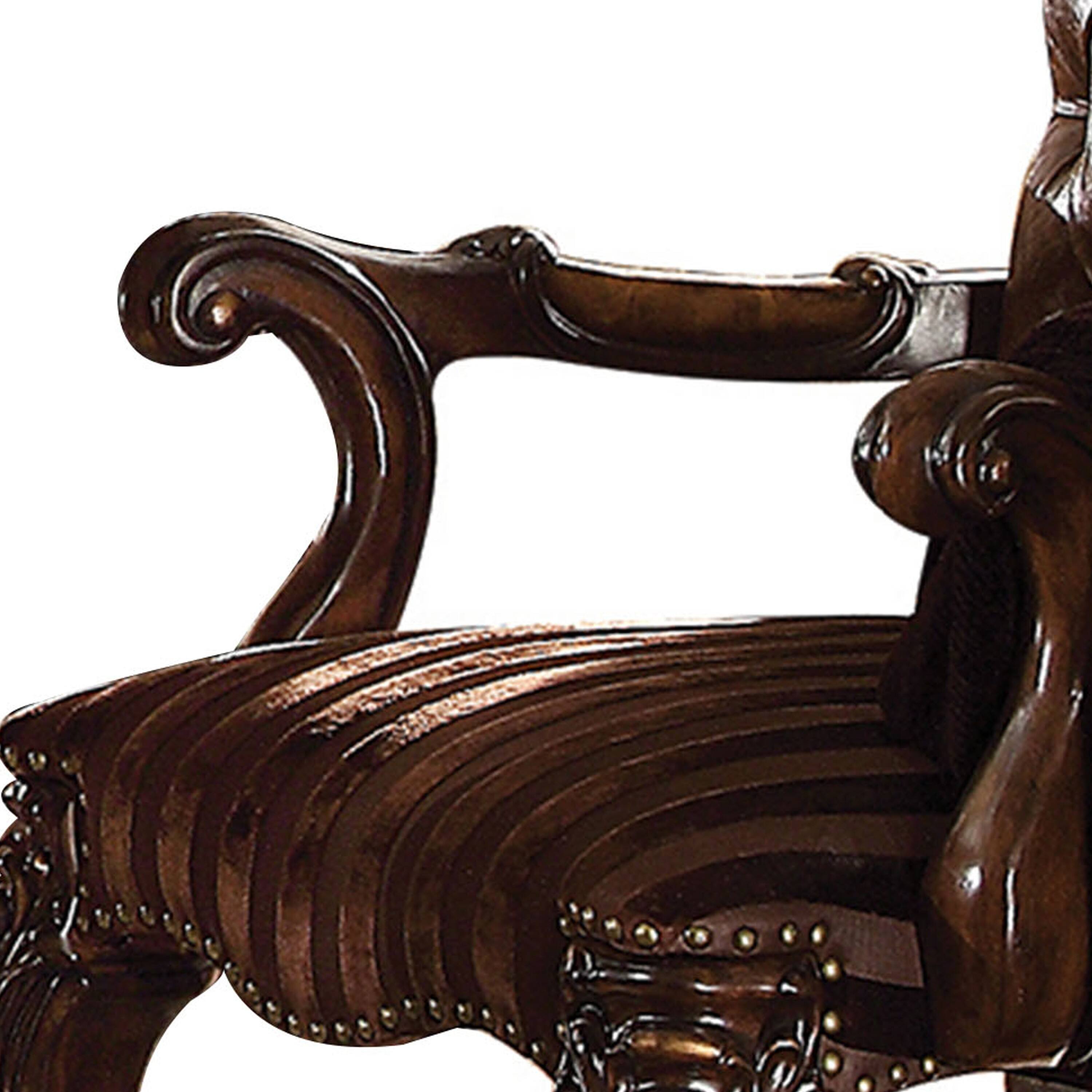 Alt View 2. Manhattan Lane - Wooden Arm Chair with Button Tufted Backrest and Carved Details, Set of 2 - Brown.