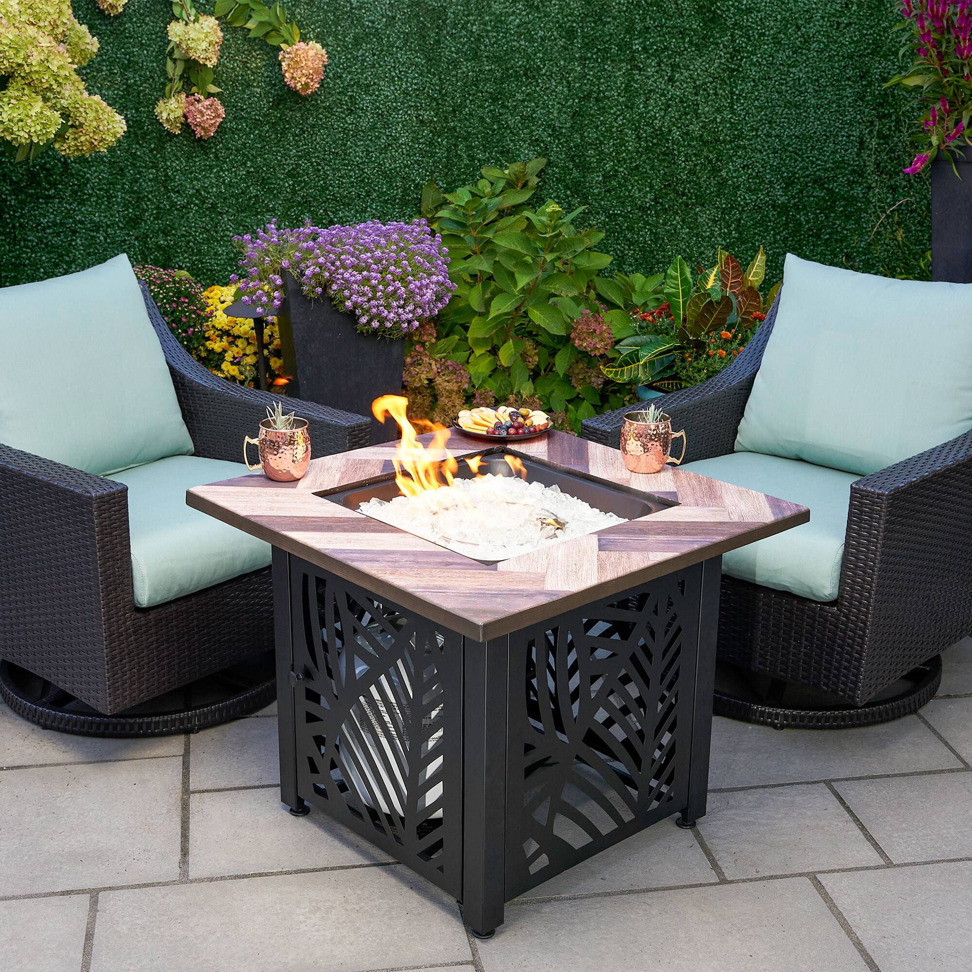 Alt View 1. Endless Summer - Endless Summer Darby 30 Inch Square Outdoor UV Printed LP Gas Fire Pit​ Table - Brown.