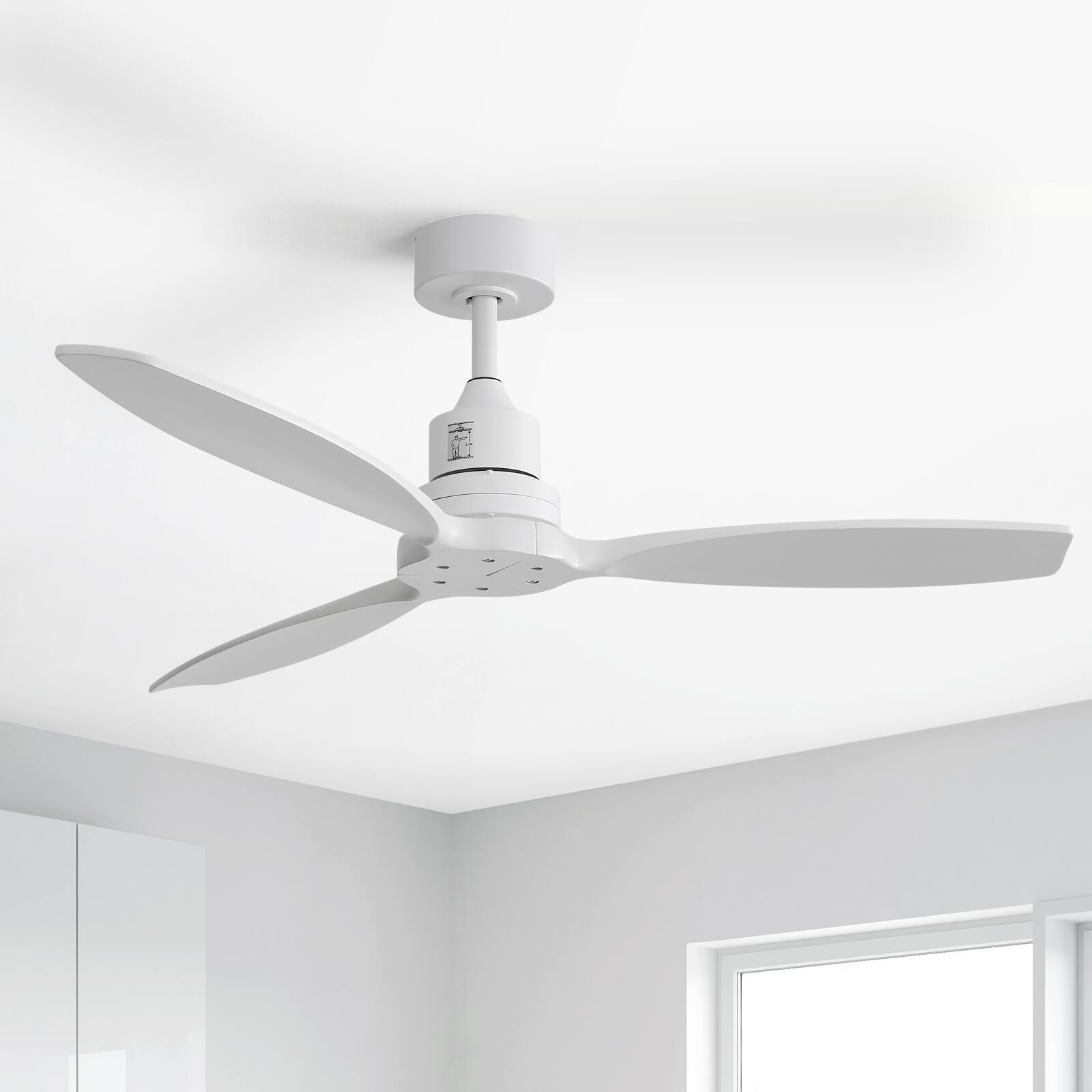 Alt View 4. Sofucor - 52" Wood Ceiling Fan No Light With Remote Quiet DC Motor Ceiling Fans for Living Room Bedroom Office Indoor Outdoor - White.