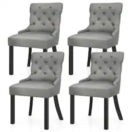 Gymax - Upholstered Dining Chairs Set of 4 w/ Rubber Wood Legs Padded Seat Nailhead Trim - Gray