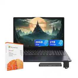 Lenovo - IdeaPad 1 15.6" HD Laptop,Intel N4500,20GB RAM,1TB SSD+128GB eMMC+1TB Dock Set,1 Year Office 365,Win 11 Pro - Blue