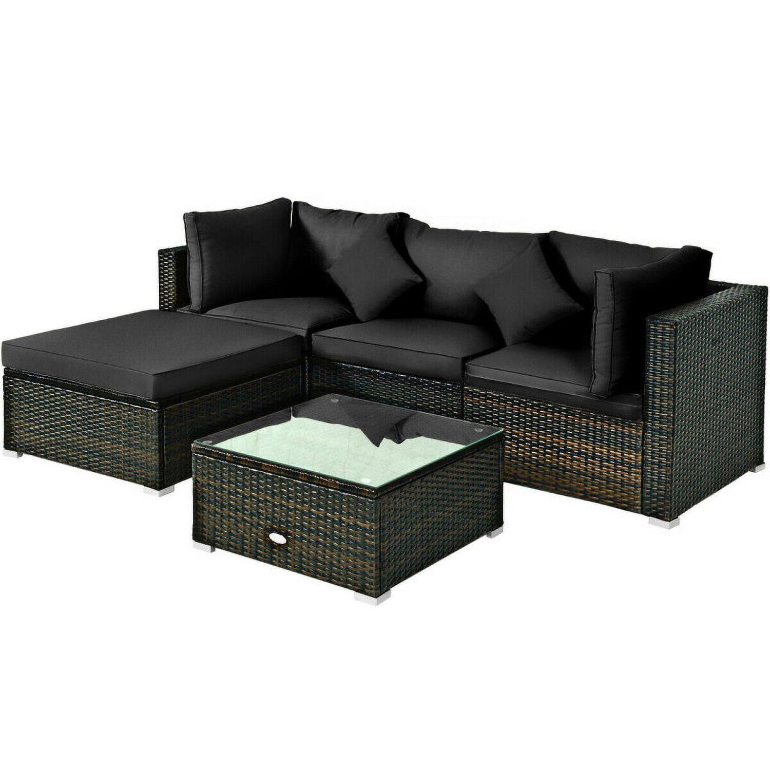 Left. Kadyn - 5 Pcs Outdoor Patio Rattan Furniture Set Sectional Conversation with Cushions-Black, Patio Seating Conversation - Black.
