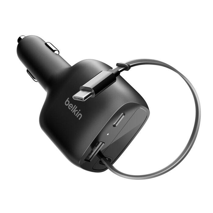 Alt View 2. Belkin - BoostCharge Retractable Car Charger 75W - Black.