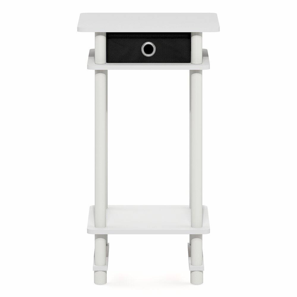 Left. Furinno - TURN-N-TUBE Side Table, Tall Narrow End Table with Storage Bin, Open Shelf Night Stand, Bedside Table, Toolless Assembly - White/White/Black.