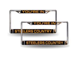 Rico Industries - Pittsburgh You're in Steelers Country Chrome Metal Laser Cut License Plate Frame - Set of 2 Frames - Multi