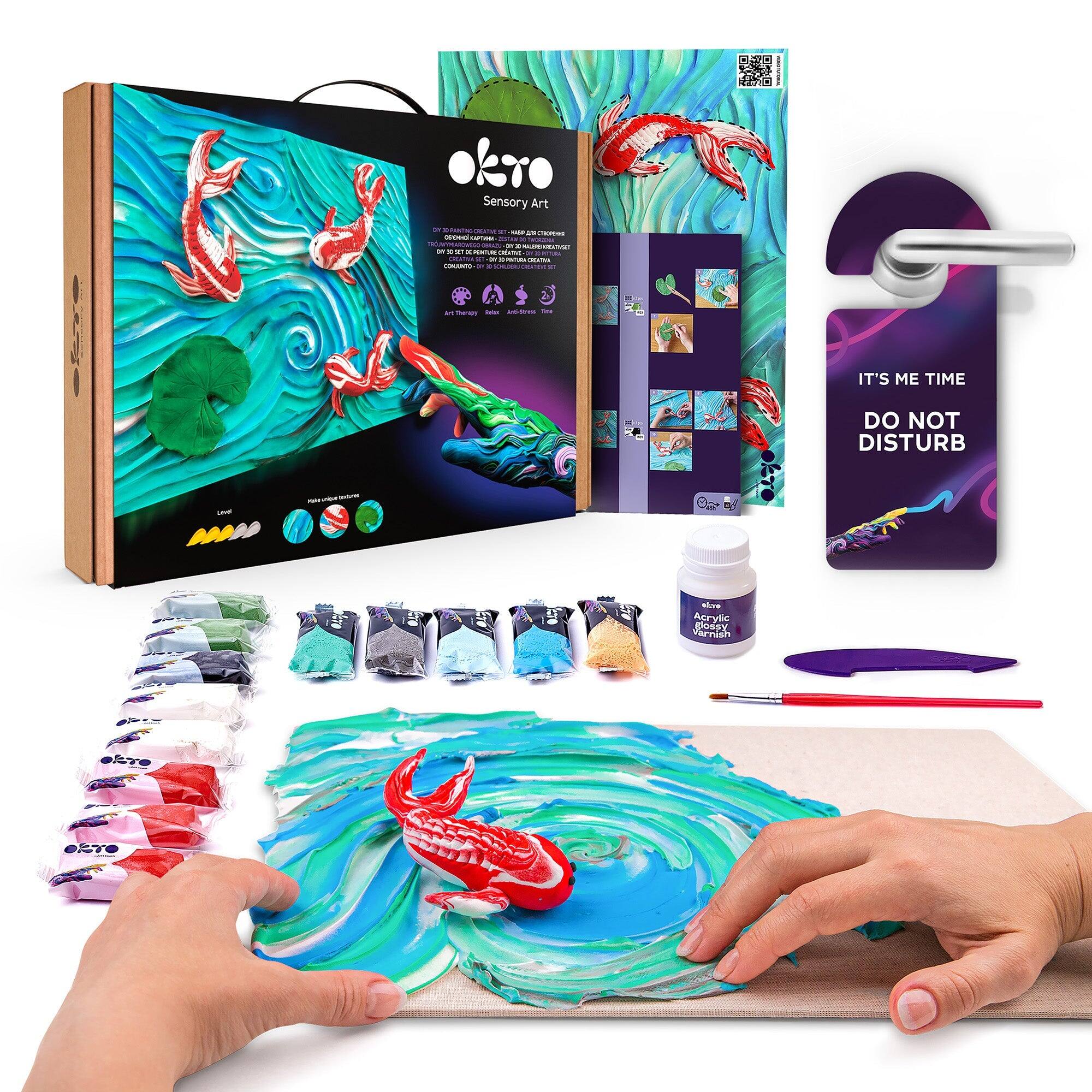 OKTO - Sensory Art 3D Painting “Koi Carps” – 11.8” x 15.7” Canvas Kit