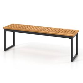 Pefilos - Patio Outdoor Bench Open-Back with Slatted Seat and Metal Legs, Dining Bench for Garden Pool Area Balcony - Beige