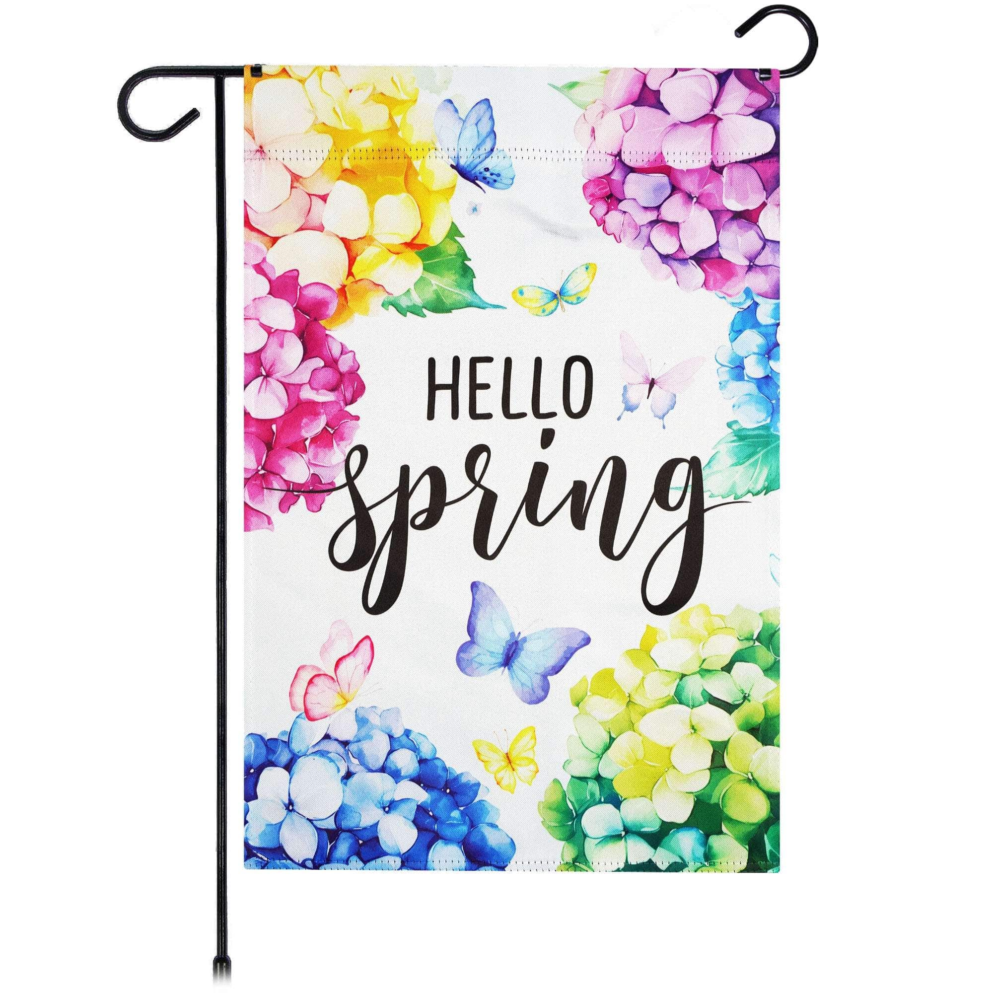 G128 - Hello Spring Hydrangea Butterfly Garden Flag 12x18 In Double Sided Spring Yard Garden Lawn Decoration - Multicolor
