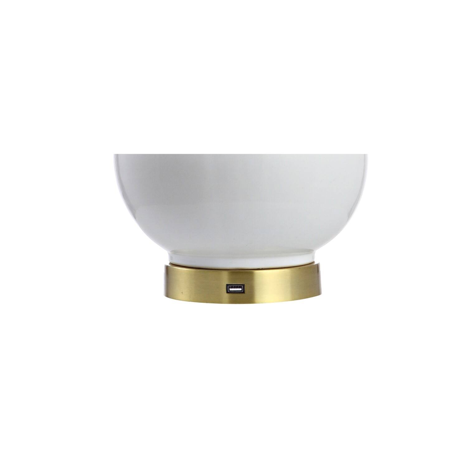 Alt View 4. Jonathan Y - Han 27" Ceramic/Iron Contemporary USB Charging LED Table Lamp, White/Brass Gold - White/Brass Gold.