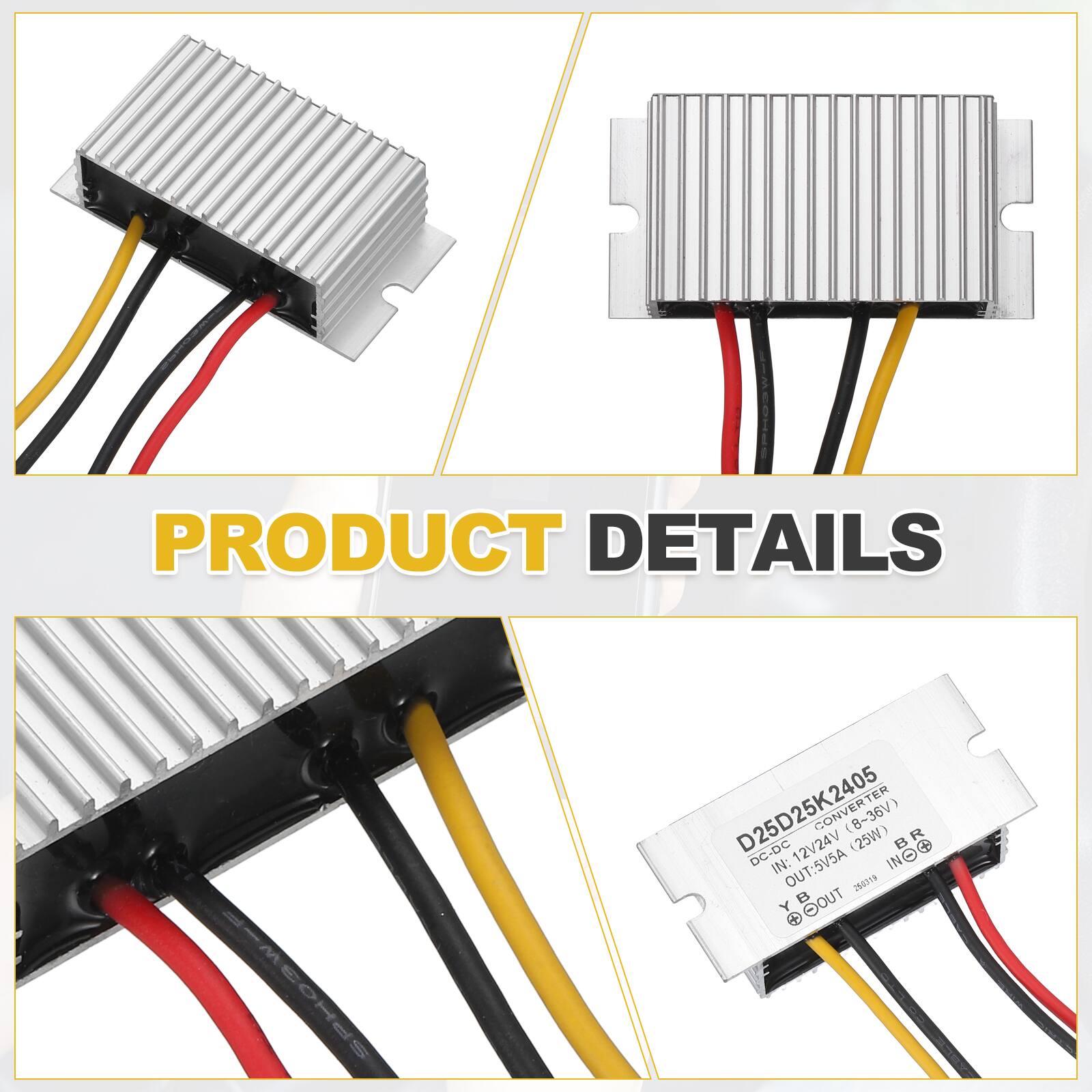 PRODUCT DETAILS

MEOHES D25D25K2405 DC-DC 12V/24V (8-36V) (25W)

IN: 8-36V  
OUT: 5V/5A

D25D25K2405  
DC-DC CONVERTER  
IN: 12/24V (25W)  
OUT: 5V/5A  
BR  
Y B OUT  
2018/1