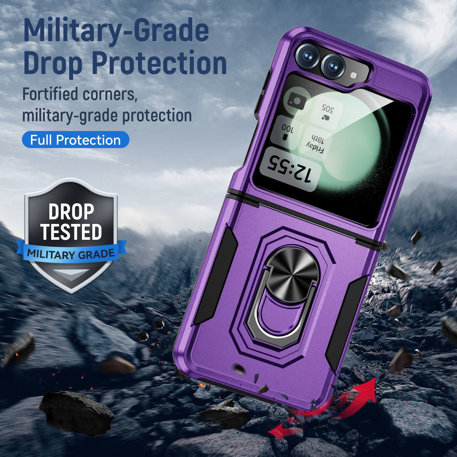 Military-Grade Drop Protection  
Fortified corners, military-grade protection  
Full Protection  

DROP TESTED  
MILITARY GRADE
