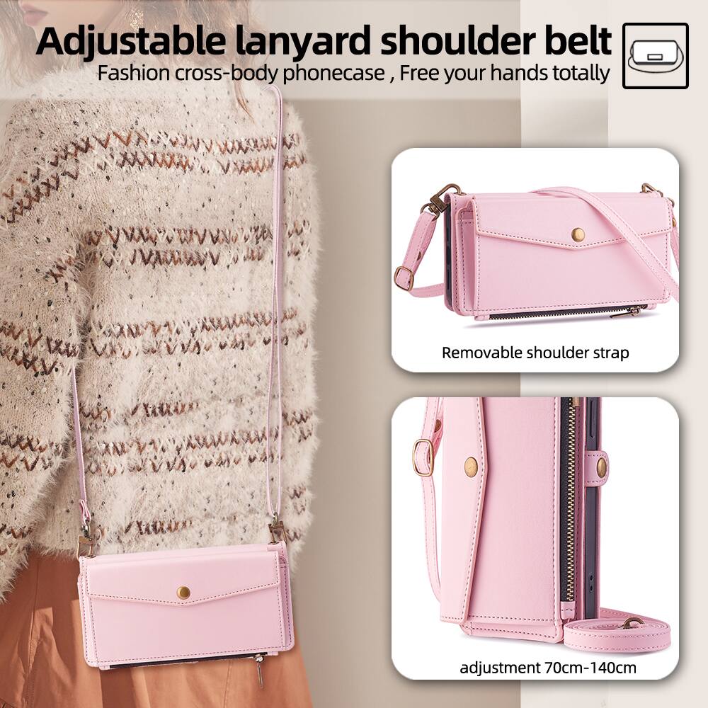 Adjustable lanyard shoulder belt  
Fashion cross-body phone case, Free your hands totally  

Removable shoulder strap  

adjustment 70cm-140cm