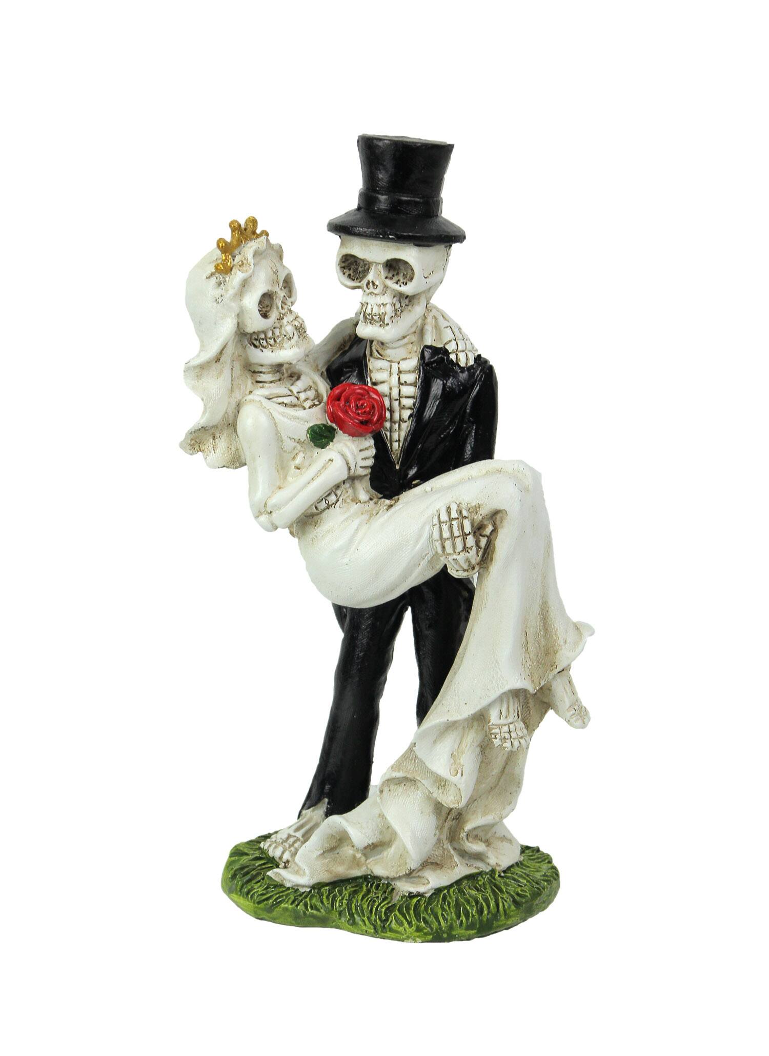 Front. Everspring Import Co. - Eternal Bliss Skeleton Bride and Groom Wedding Couple Statue Cake Topper - Multicolored.
