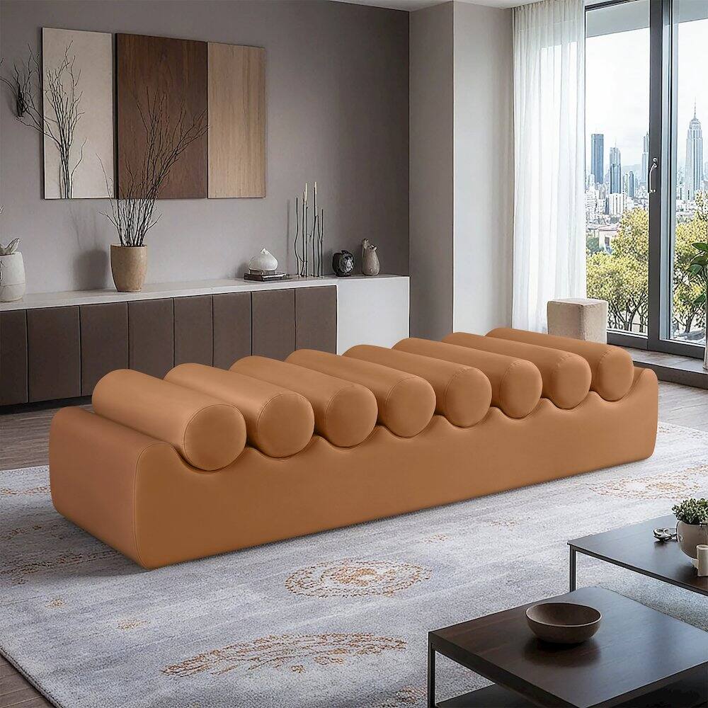 Alt View 1. Meridian Furniture - Rumble Cognac Vegan Leather Bench - Brown.