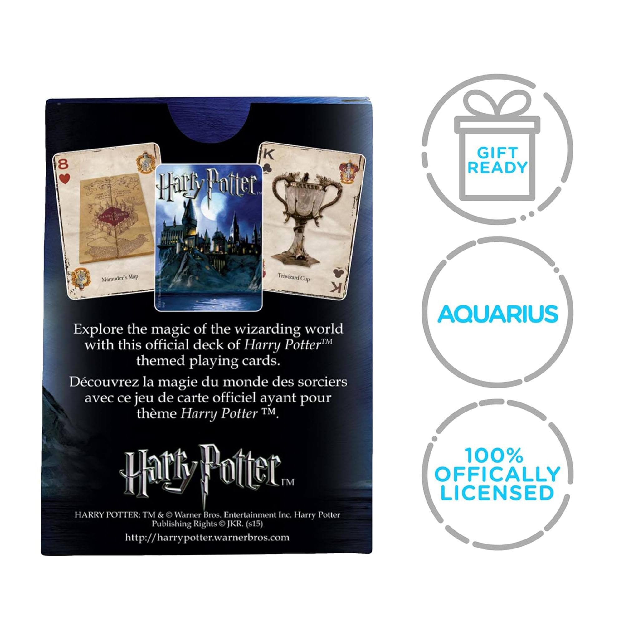 8 K Harry Potter GIFT READY Marauder's Map Trinket Cup Explore the magic of the wizarding world with this official deck of Harry Potter™ themed playing cards. Découvrez la magie du monde des sorciers avec ce jeu de carte officiel ayant pour thème Harry Potter™. Harry Potter™ HARRY POTTER: TM & © Warner Bros. Entertainment Inc. Harry Potter Publishing Rights © JKR. (<15) http://harrypotter.warnerbros.com AQUARIUS 100% OFFICIALLY LICENSED