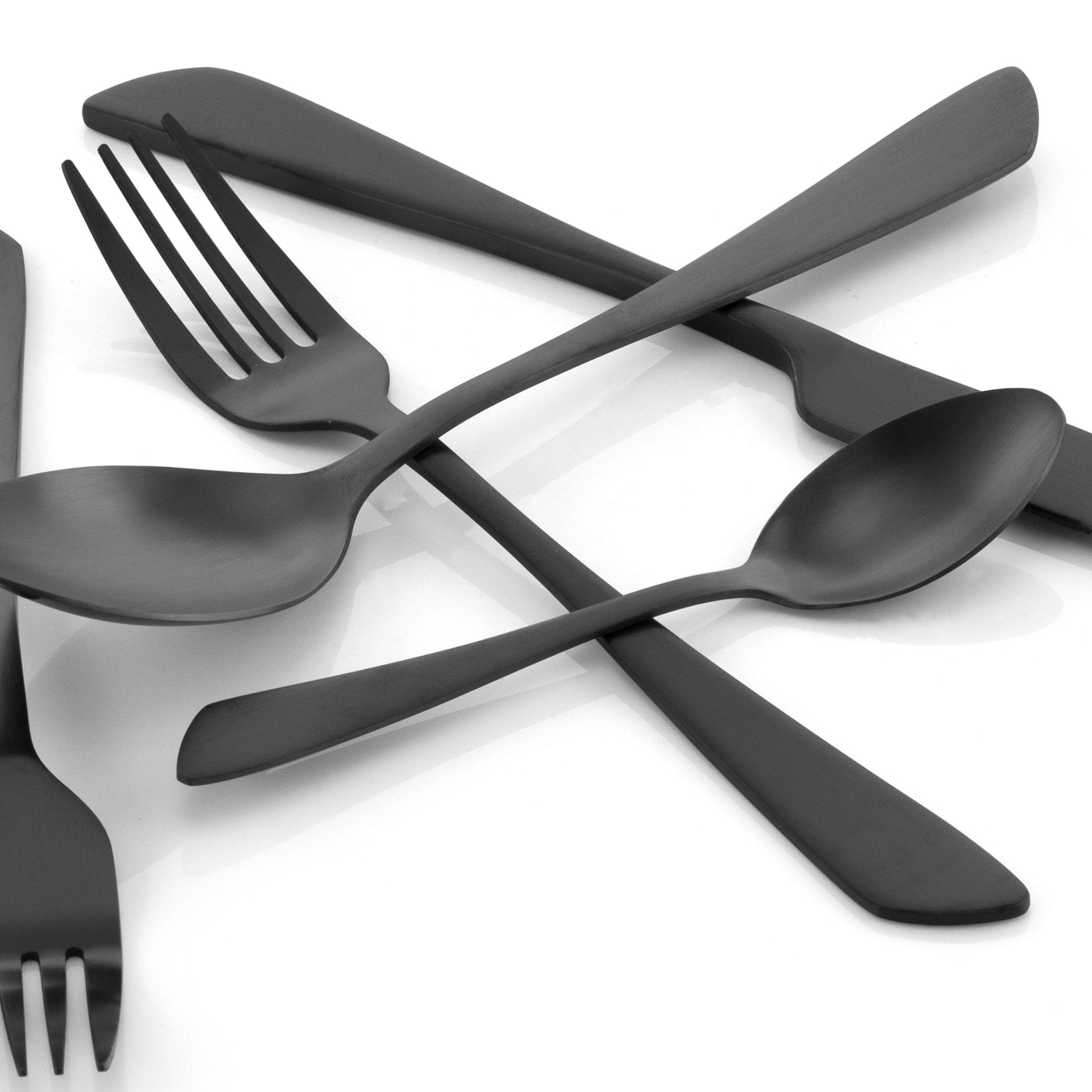 Alt View 3. MegaChef - MegaChef Gibbous 20 Piece Flatware Utensil Set, Stainless Steel Silverware Metal Service for 4 in Black - Black.