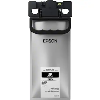 EPSON Ink Supply Unit/ Unit d'alimentation en encre BK Black/Noir M02XL
Best before Utiliser de préférence avant le YYYYMMDD
Made in Indonesia Fabriqué en Indonésie
U.S. Patent: epson.com/patent
M02XL120