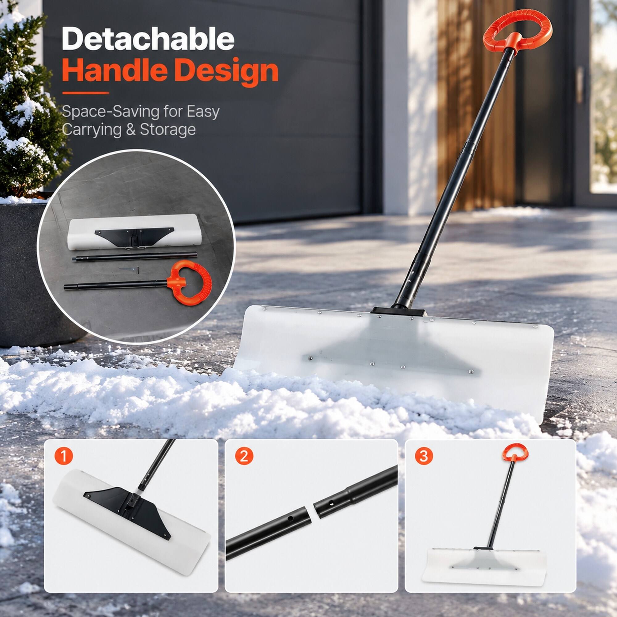 RYHNUYNE 30 in Plastic Snow Pusher Shovel, HDPE Blade, Ergonomic Anti ...