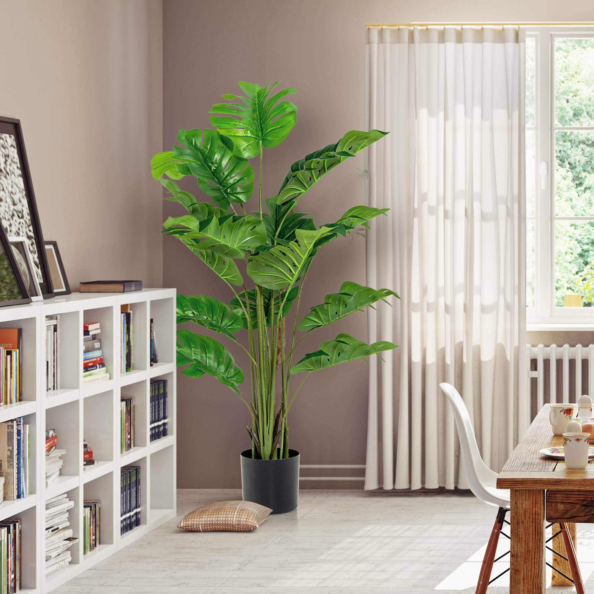 Alt View 3. Gymax - Gymax 2-Pack 5 ft Artificial Tree Potted Fake Faux Monstera Deliciosa Plant Home Office - Green,Black.