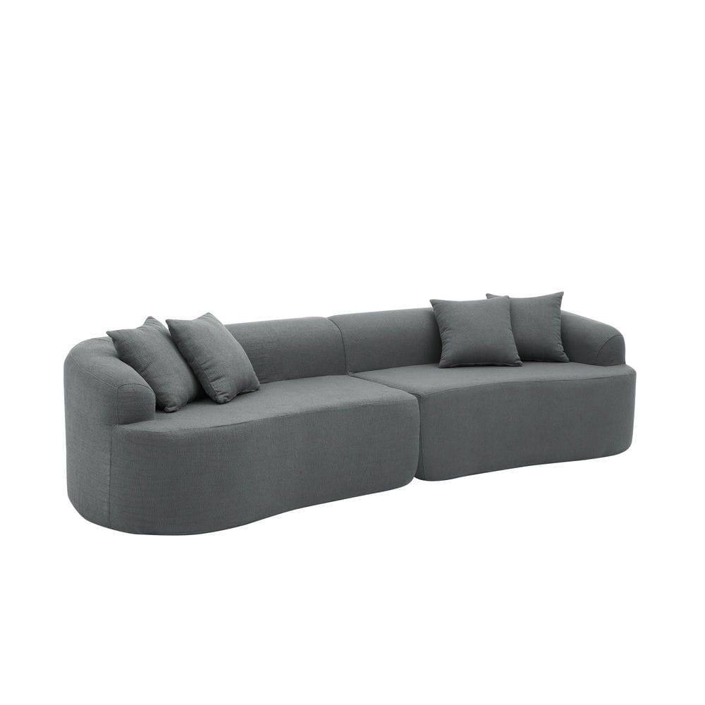 Alt View 7. Kadyn - Curved Modular Sectional Sofa, Lamb's Wool Fabric in Minimalist Design, No Assembly Required, Gray - Gray.