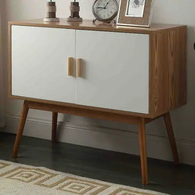 Front. Hivvago - Mid-Century Modern Console Table Storage Cabinet with Solid Wood Legs - Brown.