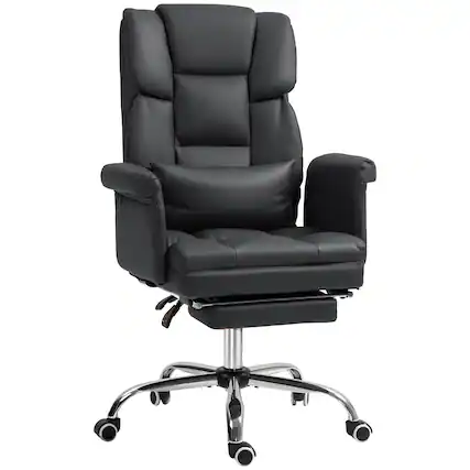 Front. APRILSOUL - Ergonomic Home Office Chair with Adjustable Seat Height Recline Lumbar Support Pillow Footrest and Thick Foam Cushioning - Black.