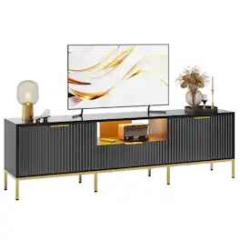 Bestier - 70" Modern High-Gloss Fluted TV Stand Media Console with Drawers, for TVs up to 75 inches - Black