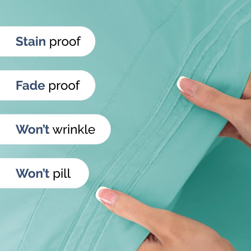 Stain proof  
Fade proof  
Won't wrinkle  
Won't pill