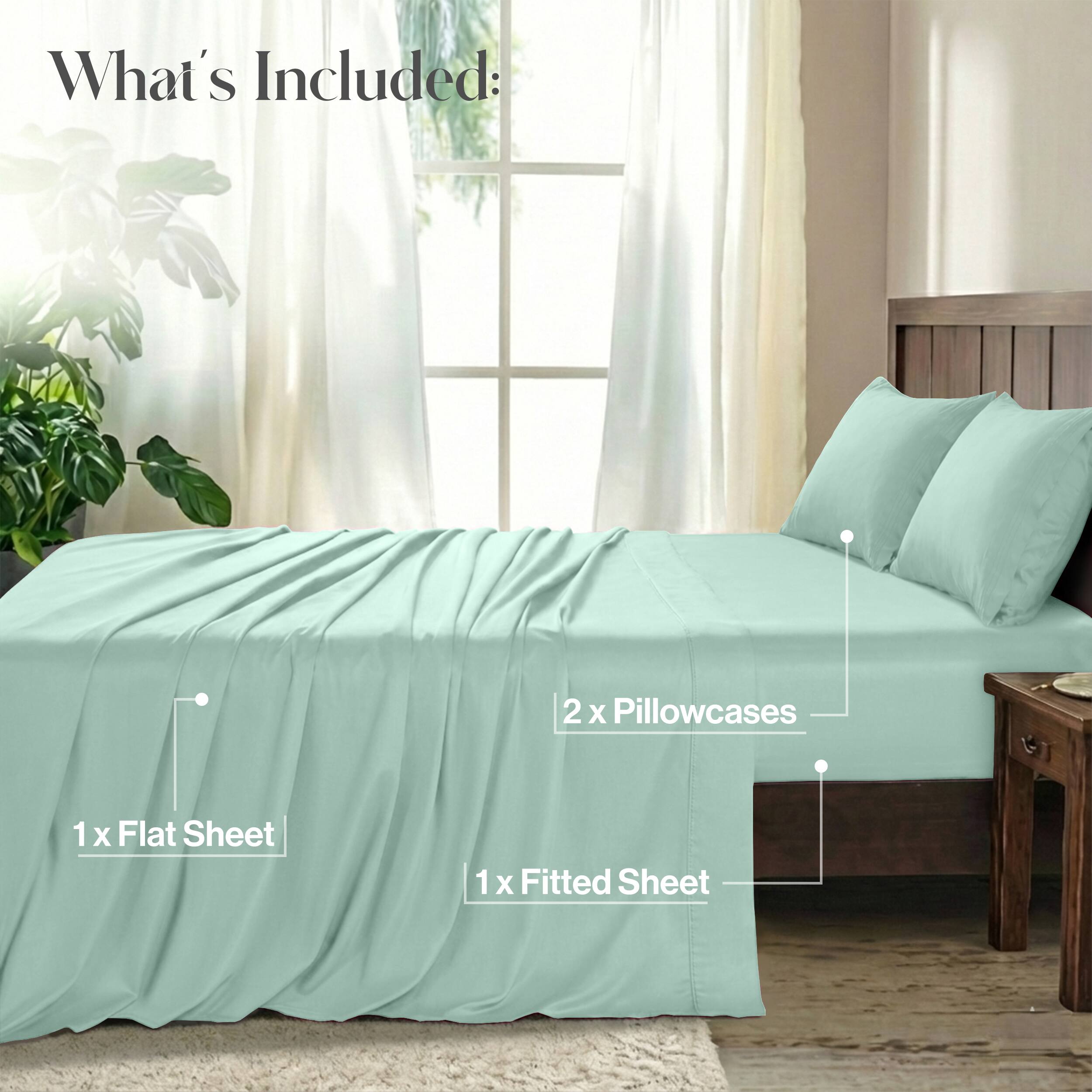 What's Included:  
2 x Pillowcases  
1 x Flat Sheet  
1 x Fitted Sheet