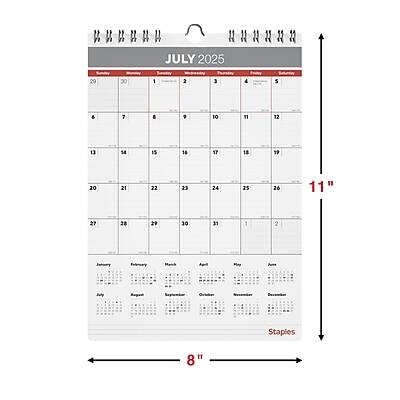 Sure, here is the corrected and grouped text from the image:

---

**JULY 2025**

**Sunday** | **Monday** | **Tuesday** | **Wednesday** | **Thursday** | **Friday** | **Saturday**

29 | 30 | 1 | 2 | 3 | 4 | 5

6 | 7 | 8 | 9 | 10 | 11 | 12

13 | 14 | 15 | 16 | 17 | 18 | 19

20 | 21 | 22 | 23 | 24 | 25 | 26

27 | 28 | 29 | 30 | 31 | 1 | 2

---

**January** | **February** | **March** | **April** | **May** | **June** | **July** | **August** | **September** | **October** | **November** | **December**

---

**Staples**

---

**11"**

**8"**

---