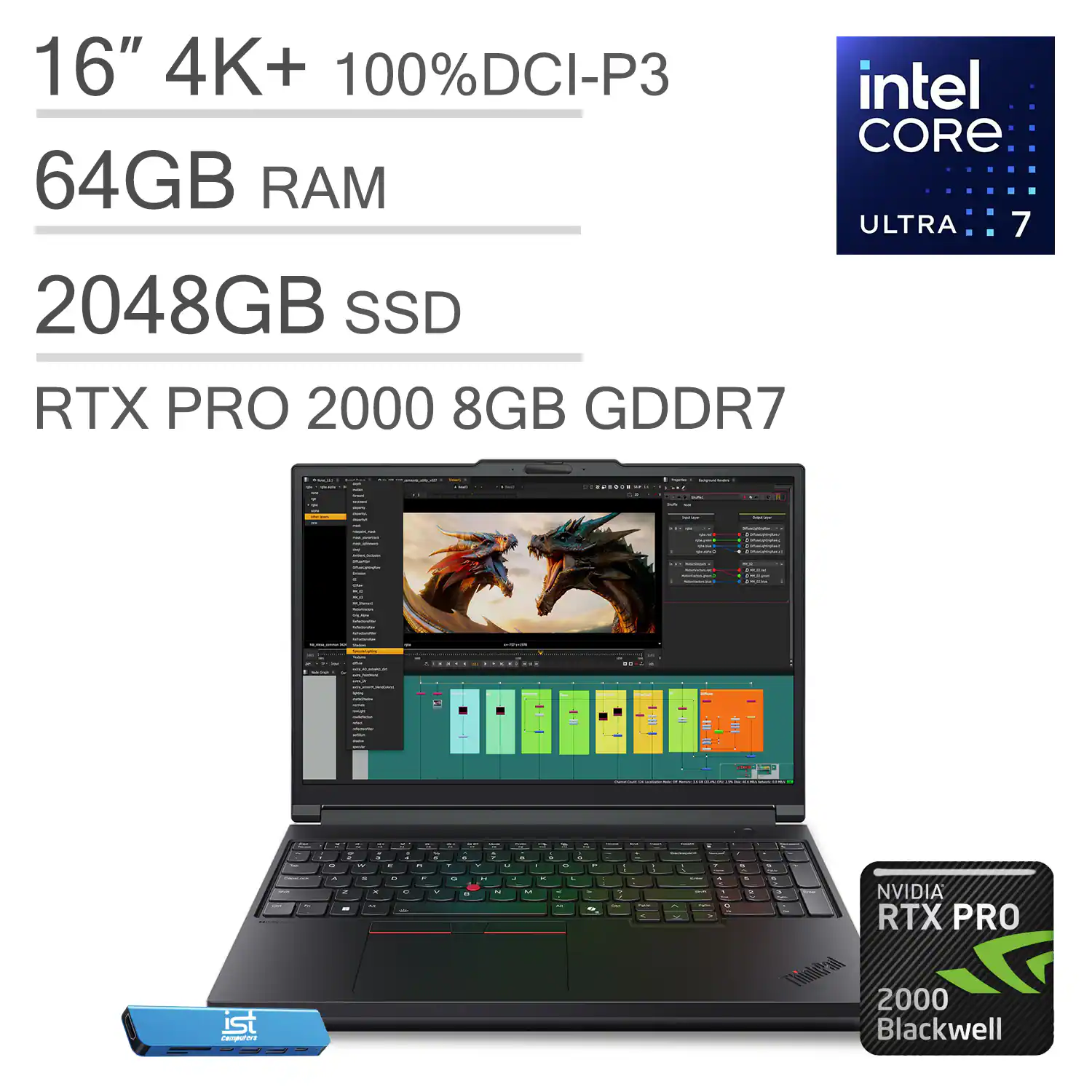 Lenovo - ThinkPad P16 Gen 3 Workstation Laptop - 16'' 4K+ - NVIDIA RTX PRO 2000 - Intel Core Ultra 7 255HX - 64GB RAM - 2TB SSD - Black