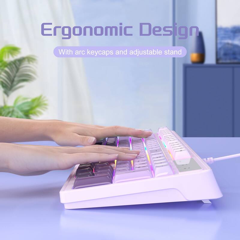 Ergonomic Design  
With arc keycaps and adjustable stand