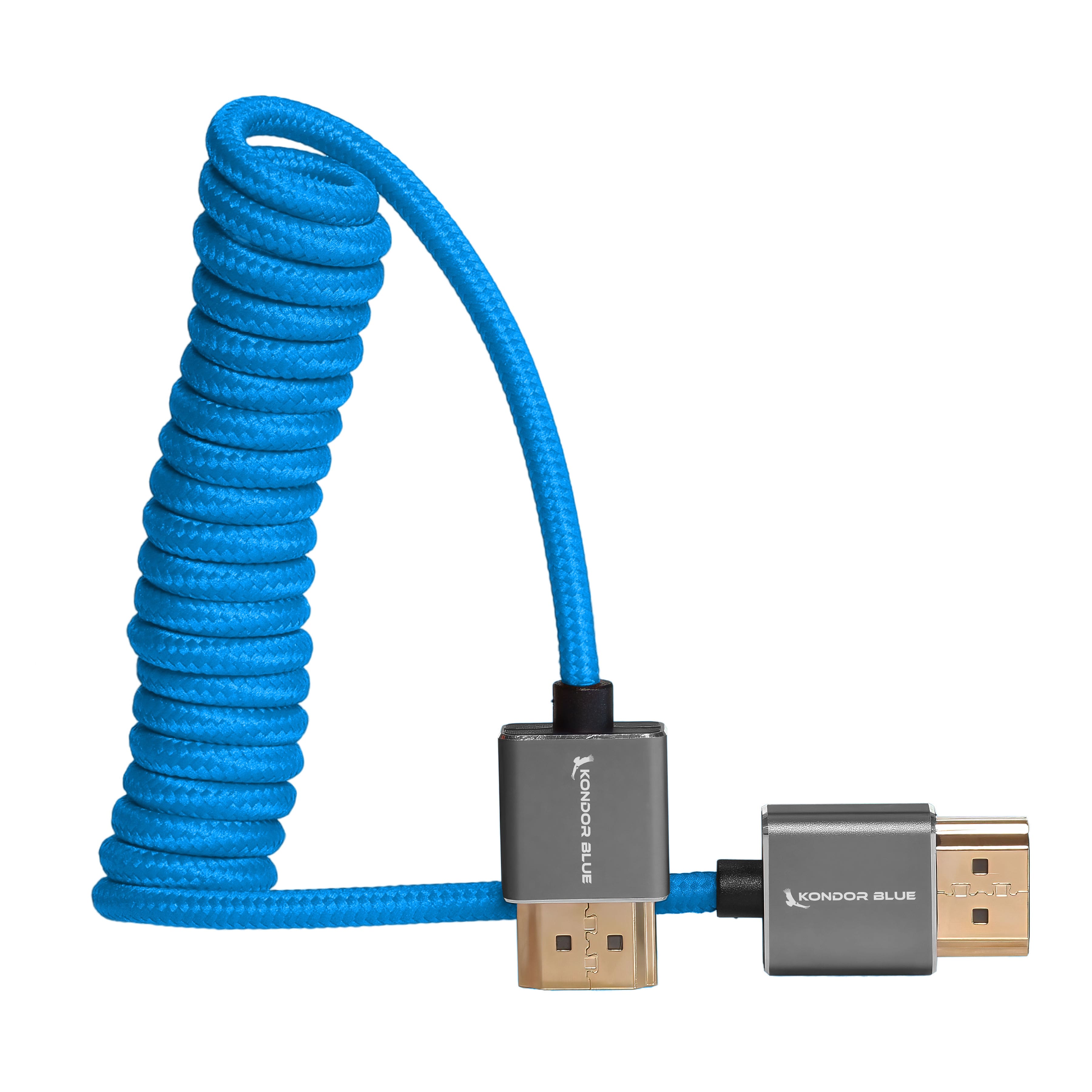 Kondor Blue - 4K Full HDMI to Full HDMI Thin Coiled Braided Cable for On-Camera Monitors, Capture Cards + More