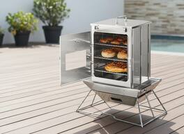 Forest'nSky - Portable Foldable Camping Oven, 3-Tier Stainless Steel Grill with Thermometer, Compatible Wood Fire & Propane, Pizza - Silver