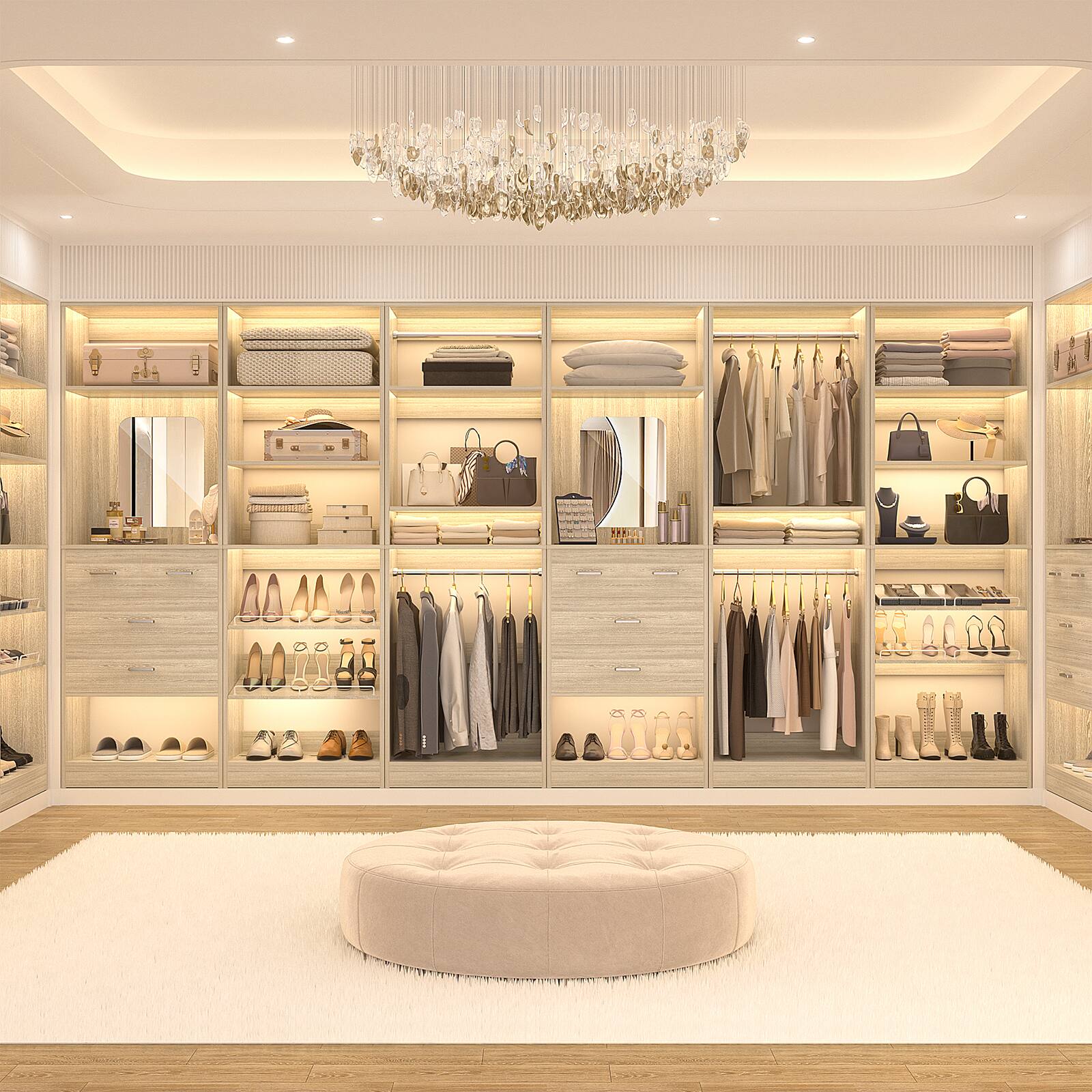 Alt View 3. Aheaplus - 25 Inch Closet System with 4 Wooden Drawers, Freestanding Closet Organizer with Mirror & Storage Shelves - Beige Oak.