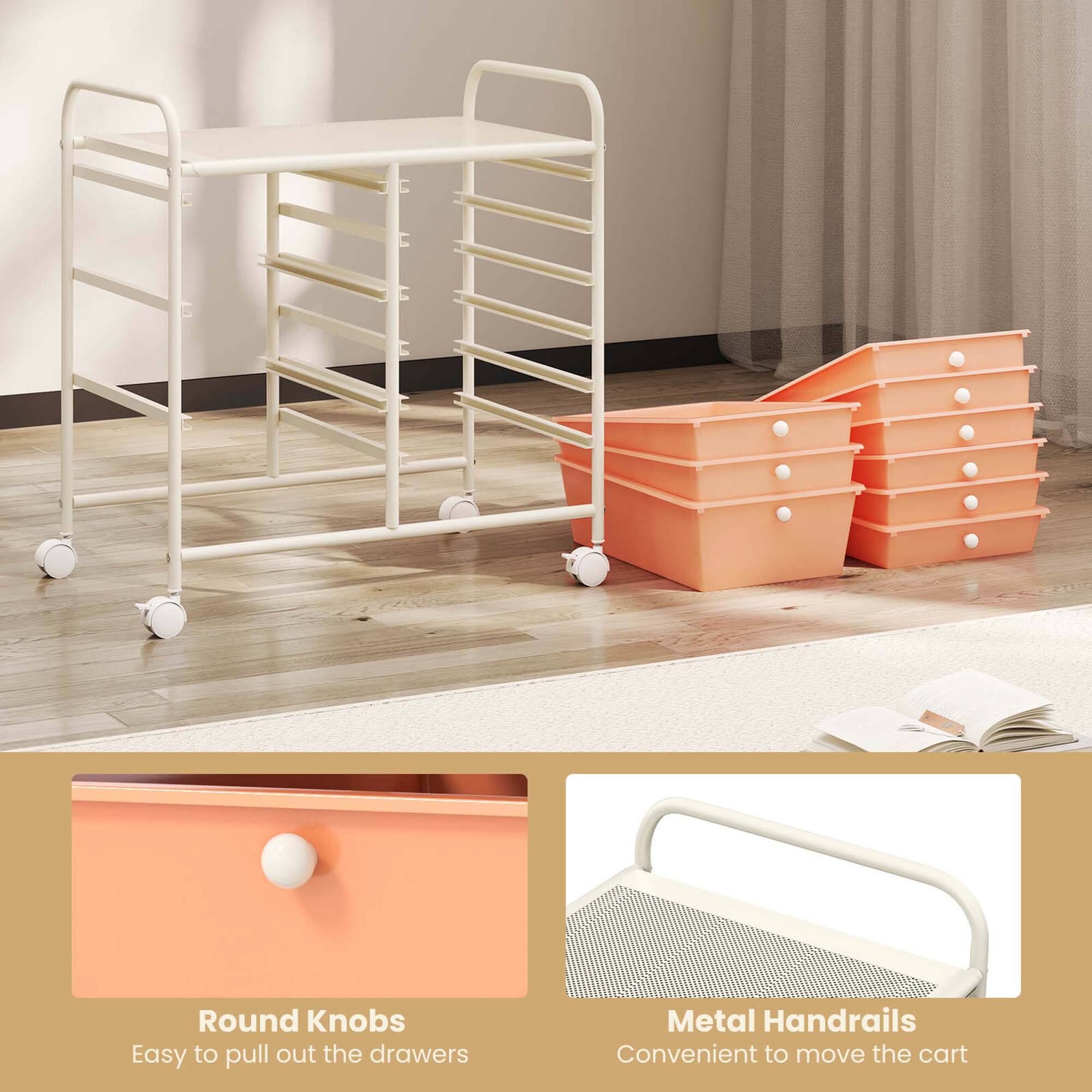 Round Knobs  
Easy to pull out the drawers  

Metal Handrails  
Convenient to move the cart