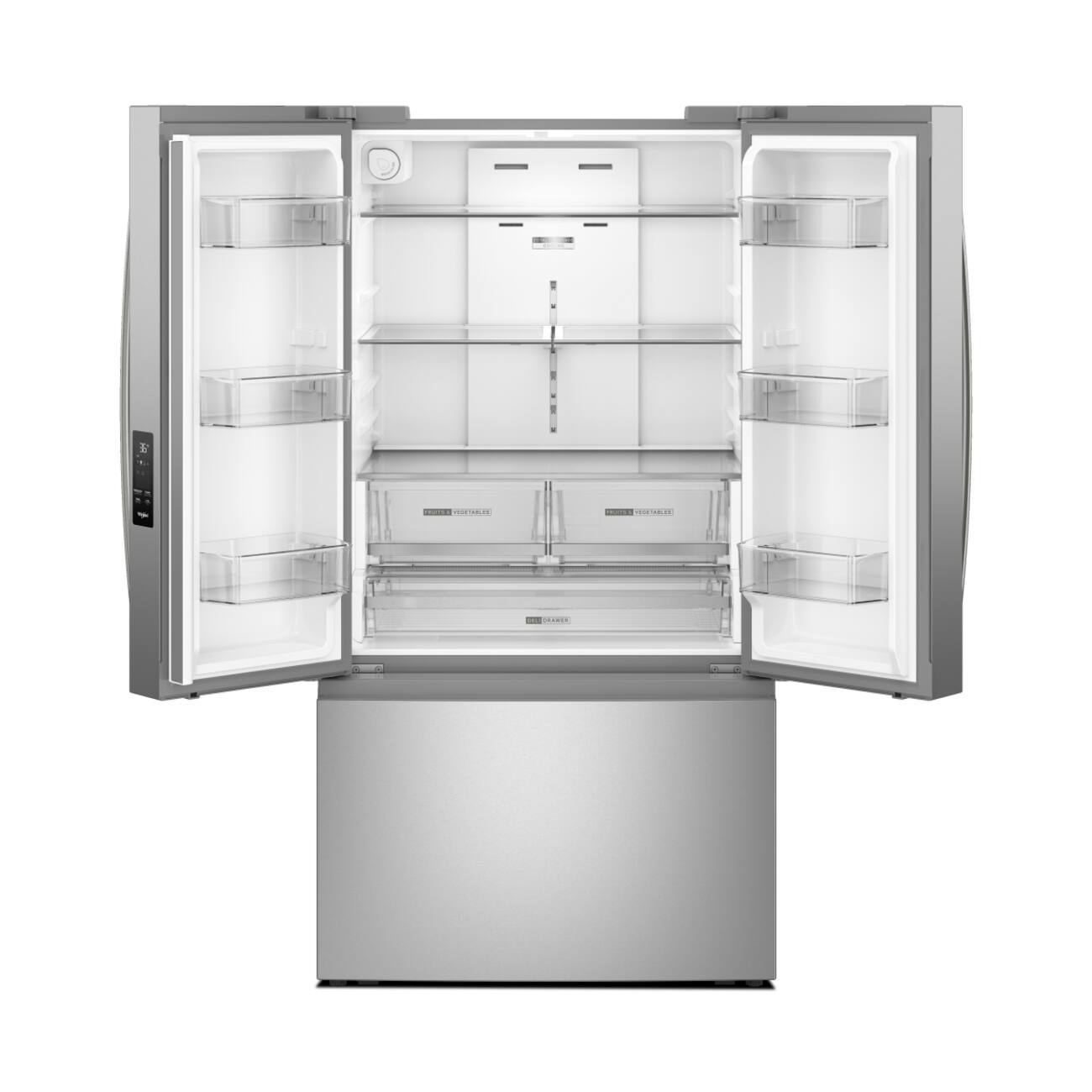 Angle. Whirlpool - 36 in. Wide 31 Cu.Ft. French Door Refrigerator with Ice Maker and Family-Sized Capacity - Fingerprint-Resistant Stainless Finish.