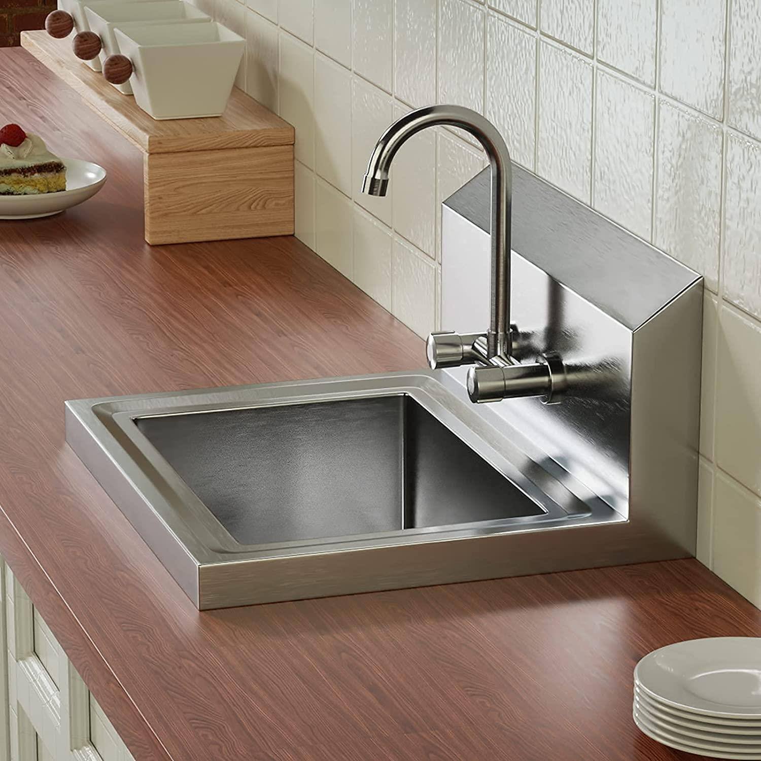 Alt View 4. Winado - Heavy Duty Hand Wash Commercial Sink Wall Mount Utility Sink with Splash Guard, Drain Strainer, Faucet for Home Kitchen - Silver.